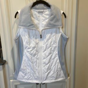 Columbia vest, puffer style with blue fleece collar & side panels